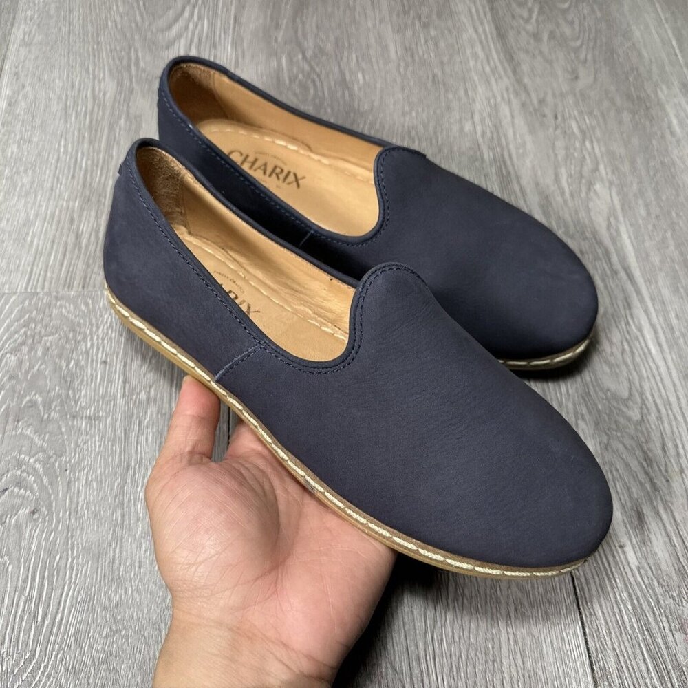 Charix Blue Suede Leather Ballet Flat Shoes Slip-On Women's Size EU 37 US 7